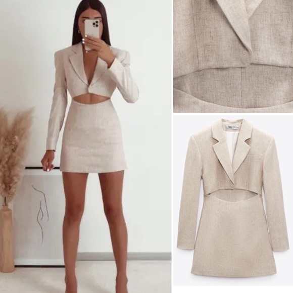 ZARA Cut Out Blazer Dress Limited Edition Linen - Picture 1 of 10